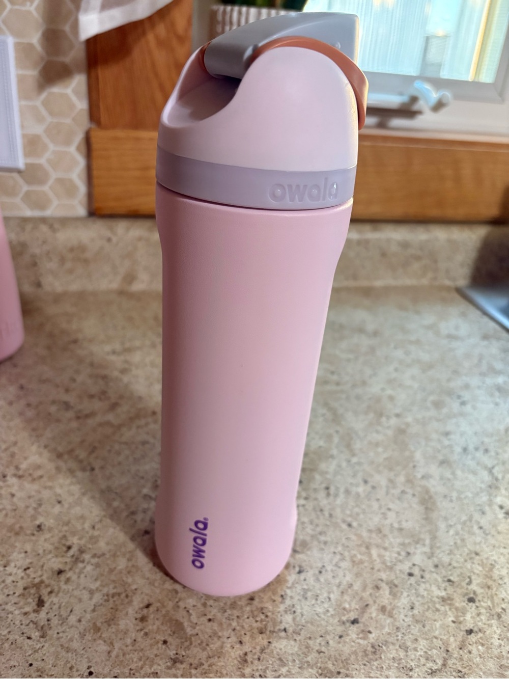 Owalo Pink Insulated Water Bottle with Lavender Trim
